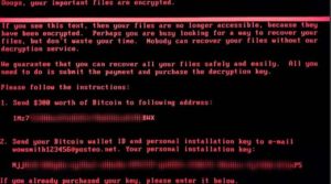 Screen of a PC hit by petya ransomware